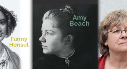 Portraits der Komponistinnen Fanny Hensel, Amy Beach und Vivienne Olive
